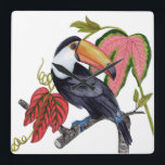 Reloj Cuadrado Toco Toucan<br><div class="desc">Toco Toucan I de Melissa Wang. Un solo tocan está encaramado en una rama con hojas tropicales. | 164390Z</div>