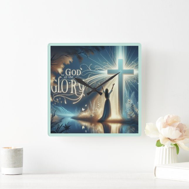 Reloj Cuadrado Toda la Gloria a Dios -reloj grande (Hogar)