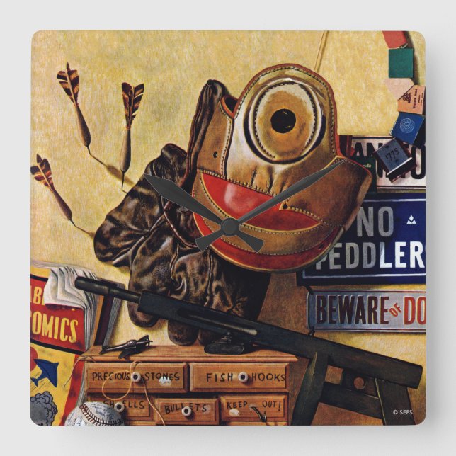 Reloj Cuadrado Todavía vida de los juguetes de los muchachos (Anverso)