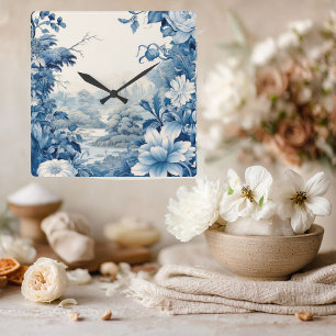 Reloj Cuadrado toile floral azul francés