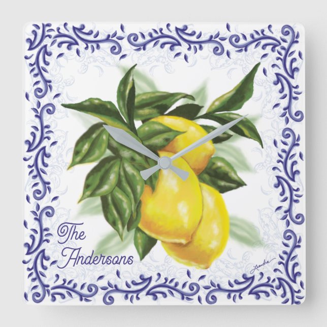 Reloj Cuadrado Toile Lemons Clock (Anverso)
