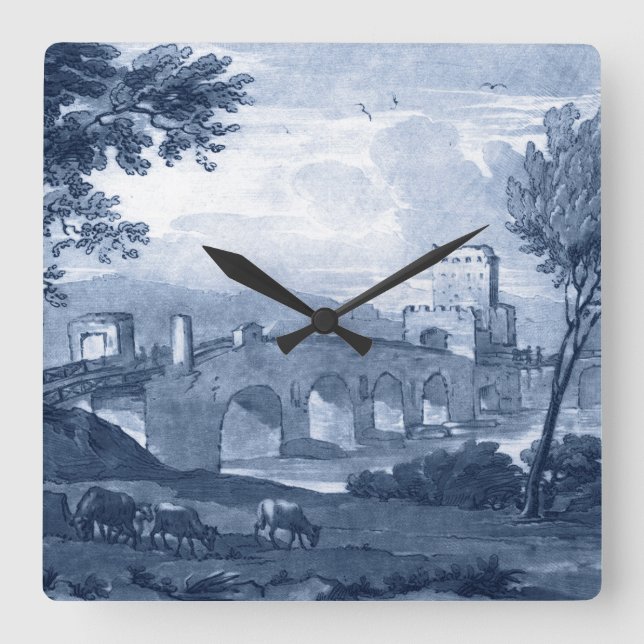 Reloj Cuadrado Toile Pastoral - Puente (Anverso)