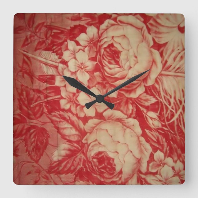 Reloj Cuadrado Toile rojo antiguo (Anverso)