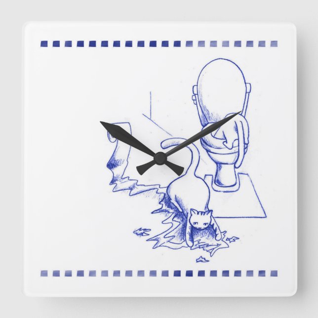 Reloj Cuadrado Toilet Drying Kitty Cat Baño Toile Look (Anverso)