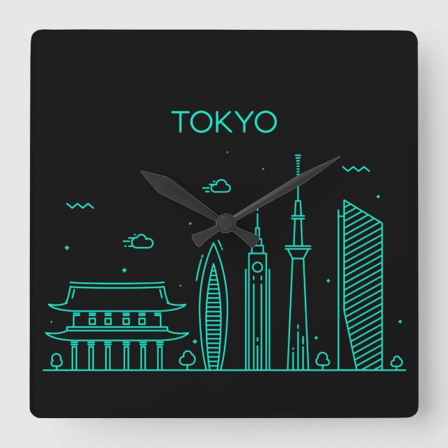 Reloj Cuadrado Tokyo skyline (Anverso)