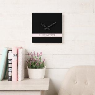 Reloj Cuadrado Tono Rosa Suave y Texto Editable Elegante