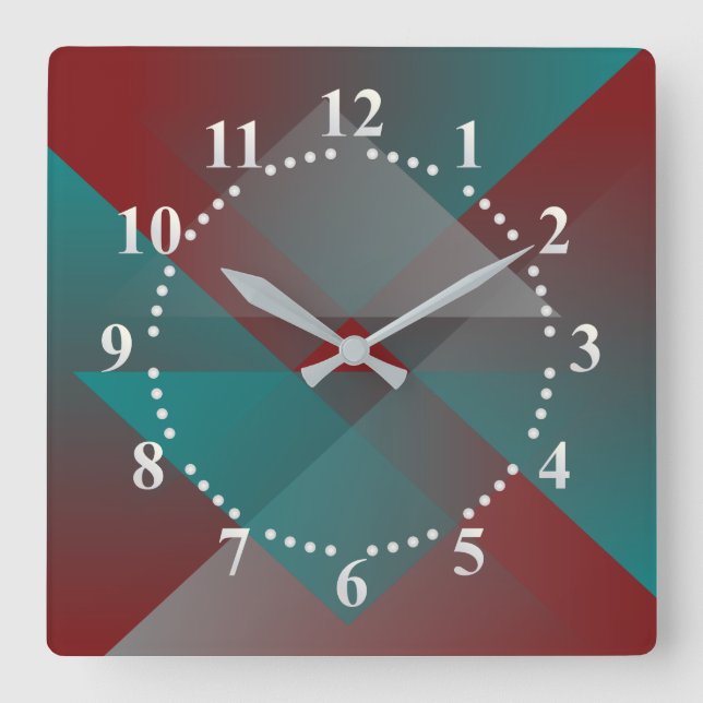 Reloj Cuadrado Tonos burdeos verde azulados (Anverso)