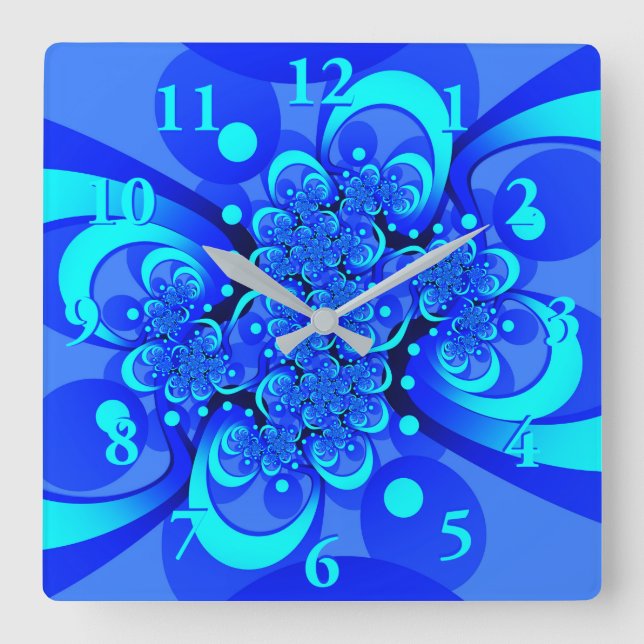 Reloj Cuadrado Tonos de arte fractal azul moderno abstracto (Anverso)