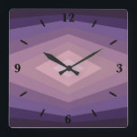 Reloj Cuadrado Tonos De Arte Geométrico Púrpura Abstracto<br><div class="desc">Reloj cuadrado de pared, decoración de arte mural y decoración de mobiliario doméstico accesorio impreso con tonos de morado geométrico Resumen Arte repetir diseño de patrón original de arte ilustracion de la impresión TheFabricSeal en tienda a petición en Zazzle.com #ZazzleMade https://www.zazzle.com/store/thefabricseal TheFabricSeal ©️ original. Arte contemporáneo moderno diseñado artísticamente e...</div>