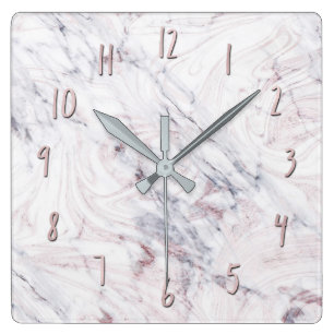 Reloj Cuadrado Toque de Mármol Gris Blanco Rosa Chic Moderno