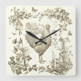 Reloj Cuadrado Toque Floral Beige-Rooster clásico de época