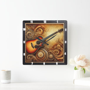 Reloj Cuadrado Toques artísticos de guitarra acústica y diseño do