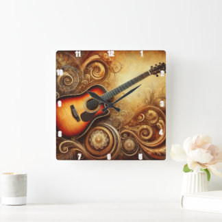 Reloj Cuadrado Toques artísticos de guitarra acústica y diseño do