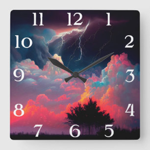 Reloj Cuadrado Tormenta de relámpagos coloridos
