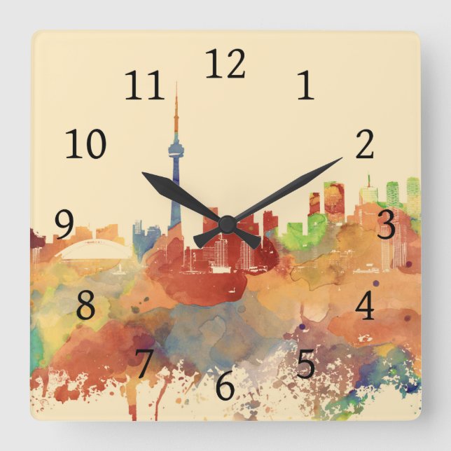 Reloj Cuadrado Toronto Ontario Canada Naranja Skyline Design 248 (Anverso)