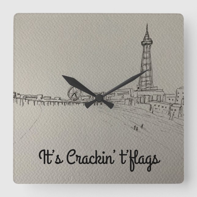Reloj Cuadrado Torre Blackpool: arte original de Cracking Flags (Anverso)