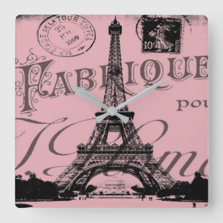 Reloj Cuadrado torre de paris eiffel rosa romántico francés