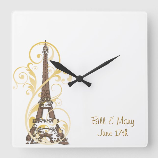 Reloj Cuadrado Torre Eiffel con las volutas (Anverso)