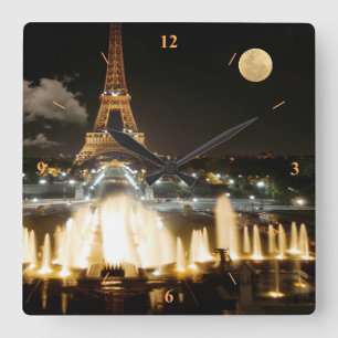 Reloj Cuadrado Torre Eiffel de noche