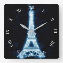 Torre Eiffel en blanco neón Glow Square Wall Clock