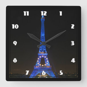 Reloj Cuadrado Torre Eiffel escénica de noche