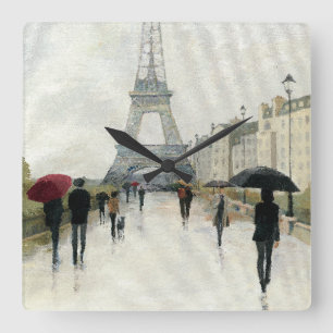 Reloj Cuadrado Torre Eiffel   París En Lluvia