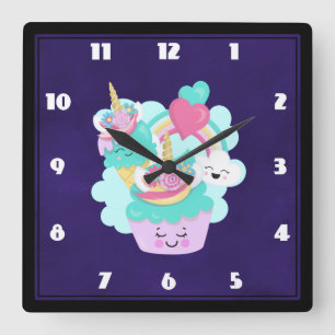 Reloj Cuadrado Torta dulce y helado feliz
