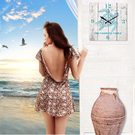 Reloj Cuadrado Tortuga Beach House Wood Look Wall Clock