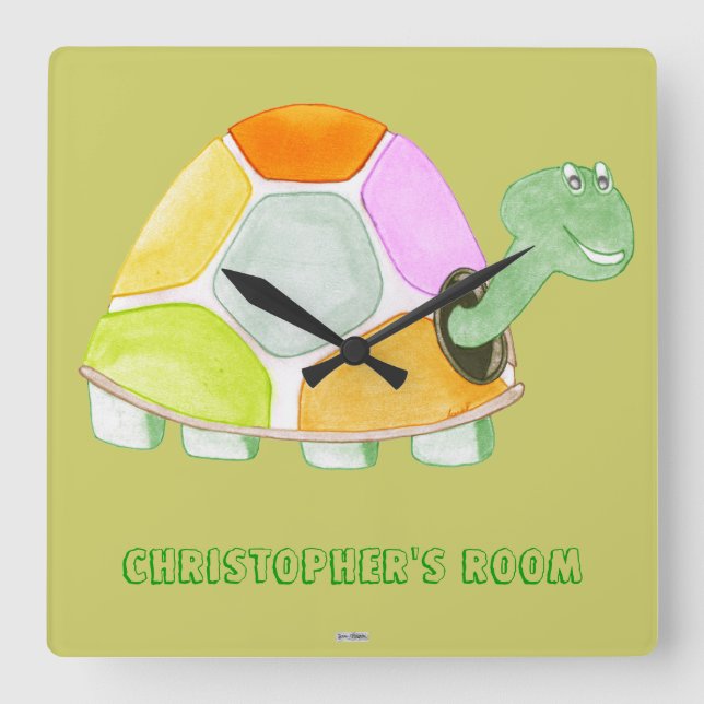 Reloj Cuadrado Tortuga feliz (Anverso)