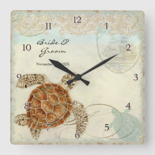 Reloj Cuadrado Tortuga marina estilo moderno costa Ocean Beach Sw