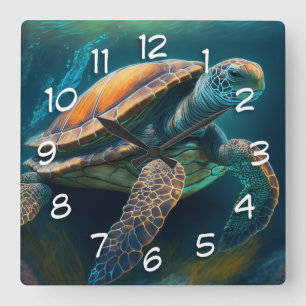 Reloj Cuadrado Tortuga marina nadando en el océano