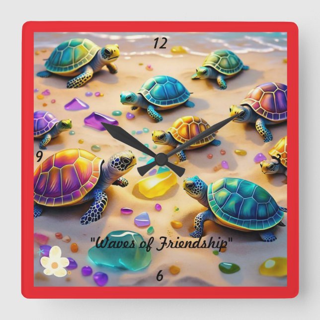Reloj Cuadrado "Tortugas de oleada de marea marea" (Anverso)