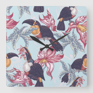 Reloj Cuadrado Toucans con las flores exóticas