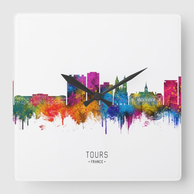 Reloj Cuadrado Tours Francia Silueta (Anverso)