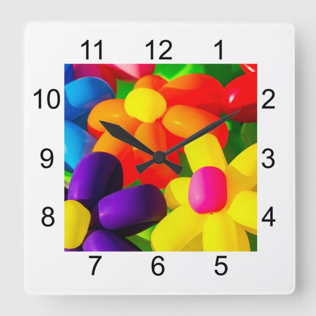 Reloj Cuadrado Toy Balloon Flowers (Anverso)