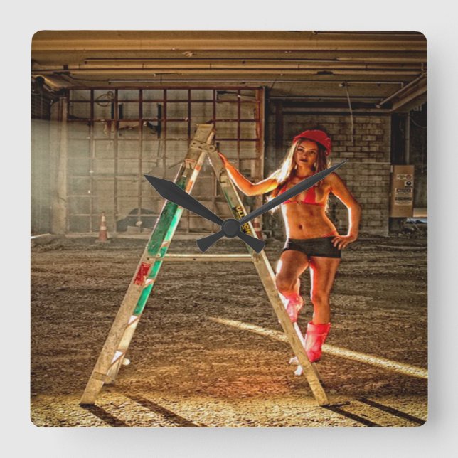 Reloj Cuadrado Trabajador de construcción atractivo (Anverso)