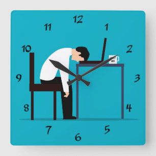 Reloj Cuadrado Trabajador de Office que se queda dormido en la me