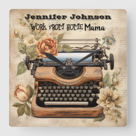 Reloj Cuadrado Trabajo de máquina de escribir de casa desde el re