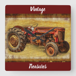 Reloj Cuadrado Tractor rojo antiguo
