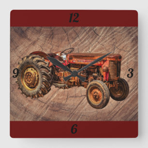 Reloj Cuadrado Tractor rojo antiguo