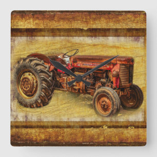 Reloj Cuadrado Tractor rojo antiguo