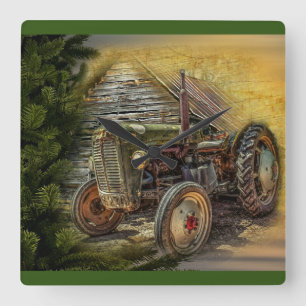Reloj Cuadrado Tractor Verde Antiguo Granero Rústico Viejo