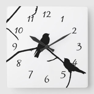 Reloj Cuadrado Tragar o nadar Silhouette amor Pájaro ver