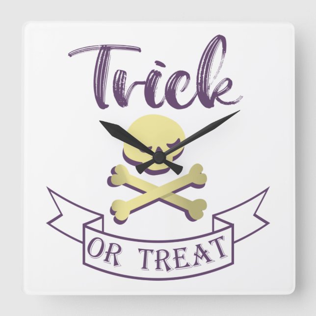 Reloj Cuadrado Trampa o trate los huesos cruzados del cráneo cint (Anverso)