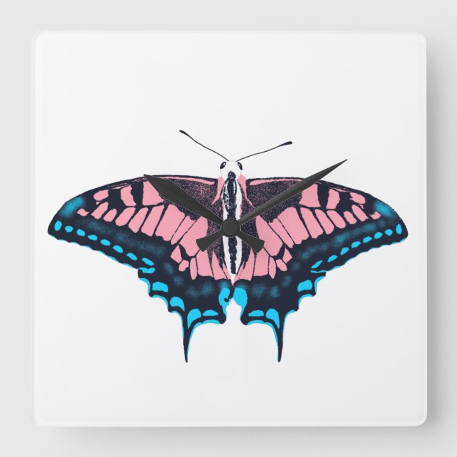 Reloj Cuadrado Transgender Pride Flag Swallowtail Butterfly (Anverso)