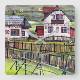 Reloj Cuadrado Transilvania Rumania Pintado paisaje pintoresco