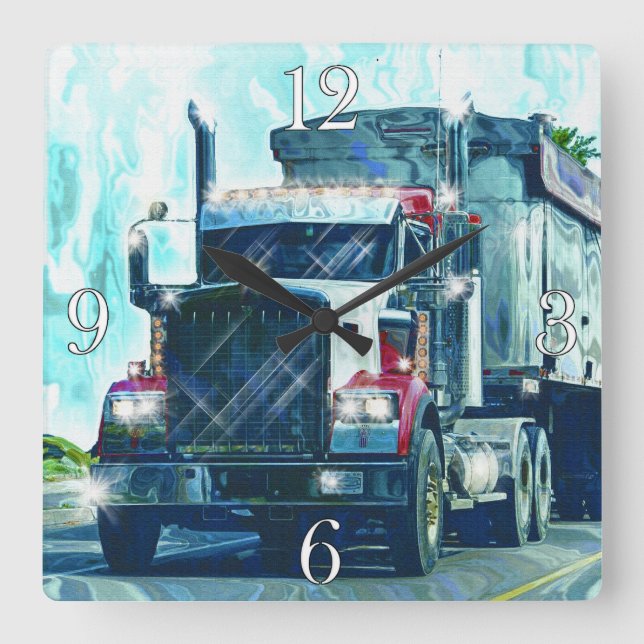 Reloj Cuadrado Transporte pesado Red Truck Art Wall Clock (Anverso)