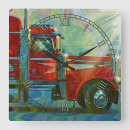 Reloj Cuadrado Transporte pesado Red Truck Art Wall Clock