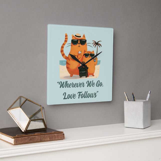 Reloj Cuadrado Travelling Cat Love Moment Wall Clock (Oficina)