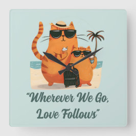 Reloj Cuadrado Travelling Cat Love Moment Wall Clock